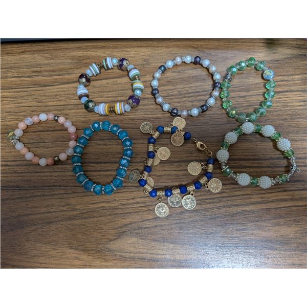 (7) Variety Bracelets (beaded, Musical Coins, Steel, etc.)