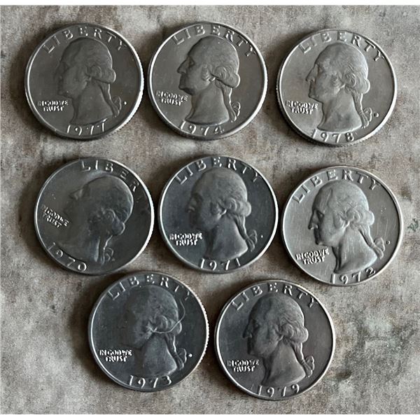 Lot of 8 US Quarters from 1970s.