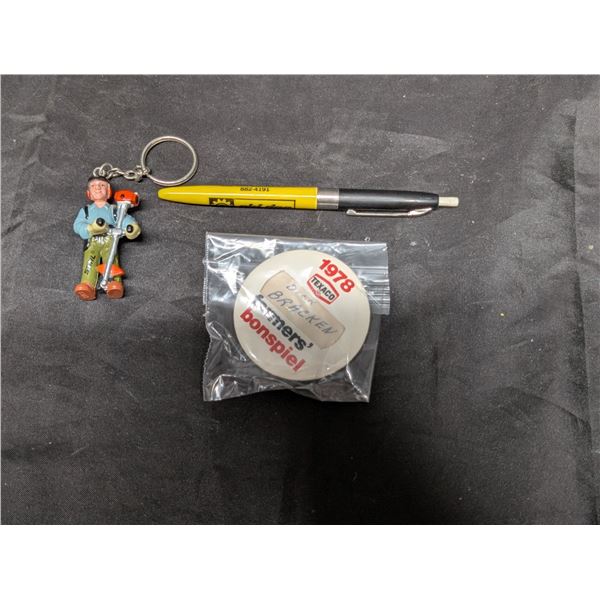 Mix Lot of Ski Do Pen, STHL Key Chain, and 1978 Texaco Button Pin