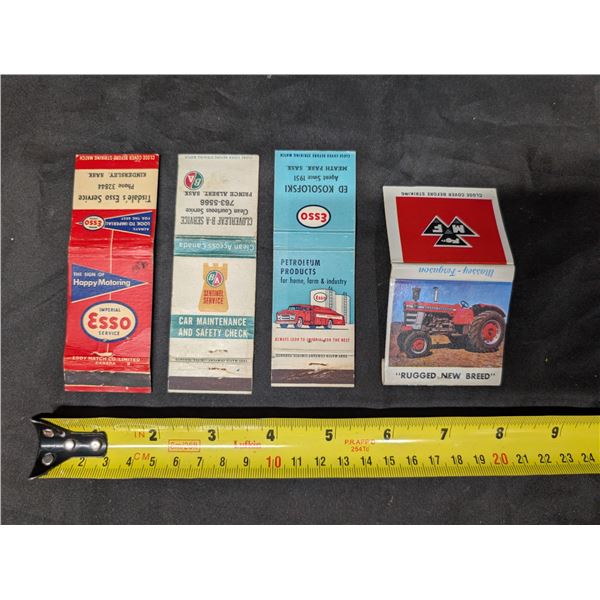 (4) Vintage Empty Match Books (Esso, Massey Harris, and etc.)