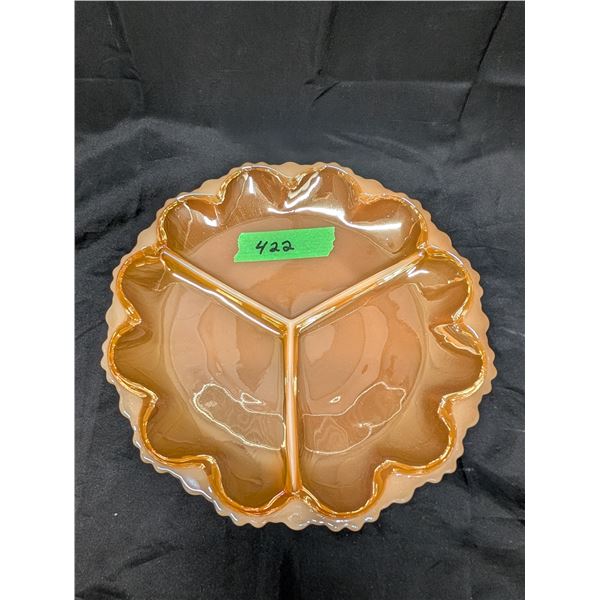 Anchor Hocking Fire king Peach Luster Divider Dish 10" Round