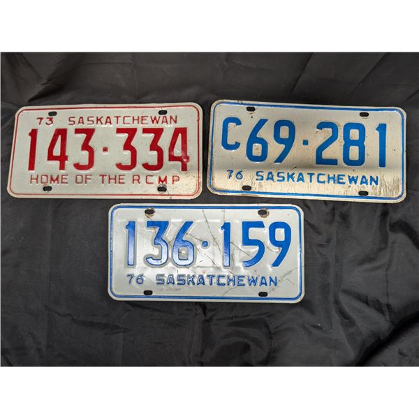 (3) Sask License Plates (1) 1973 and (2) 1976