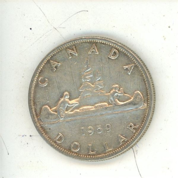 1959 Canadian Silver One Dollar Coin.