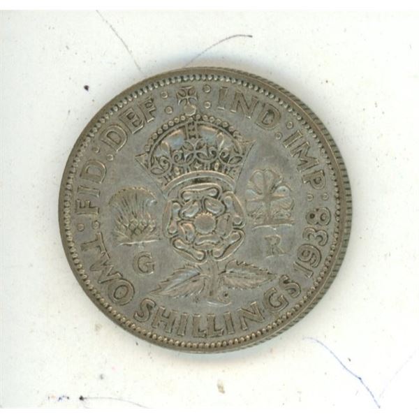 1938 British Two Shillings - King George VI - 50% Silver.