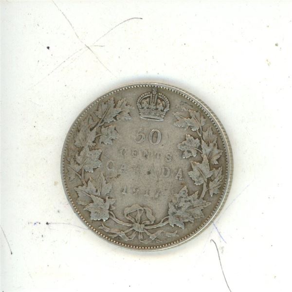 1917 Canadian Silver 50 Cents Coin.