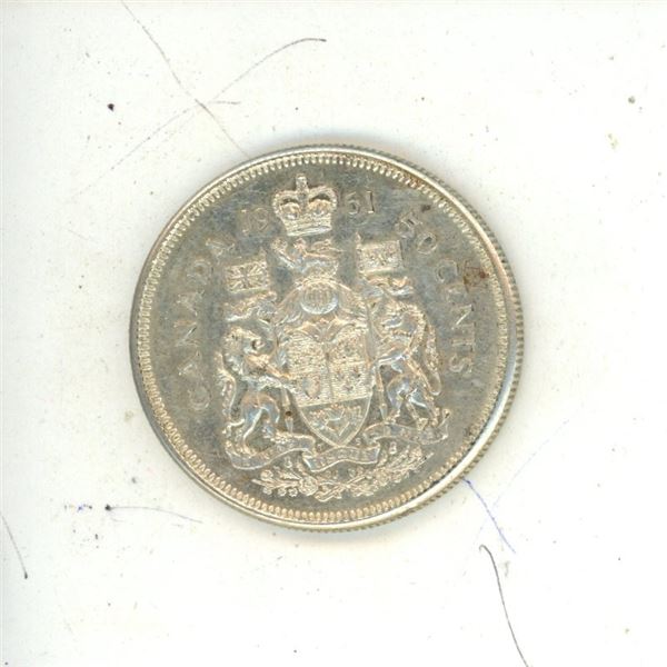 1961 Canadian Silver 50 Cents Coin.
