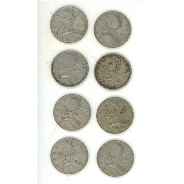 1939, 1942, 1943, (2) 1944, (3) 1947 Canadian 25 Cents Coin.