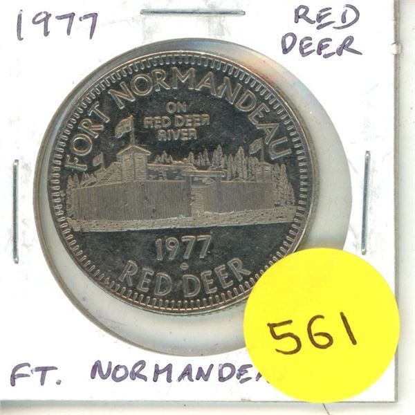 1977 Red Deer Trade Dollar. Fort Normandeau. BU.