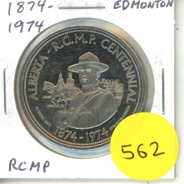 1874 – 1974 Edmonton Trade Dollar. Celebrates the 100th Anniversary of the RCMP in Alberta.