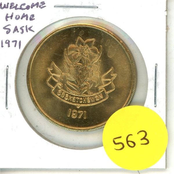 1971 Welcome Home Saskatchewan brass medal. BU.