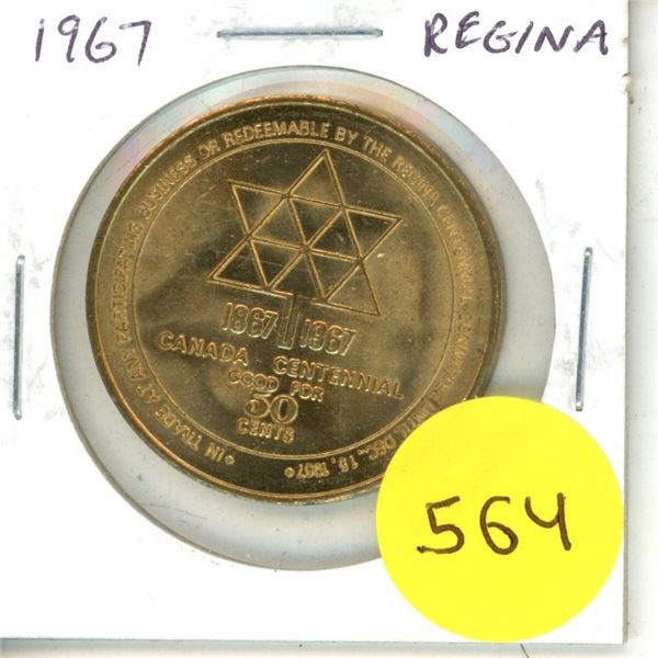 1867 – 1967 Regina Trade Dollar. Confederation/Buffalo Days. BU.