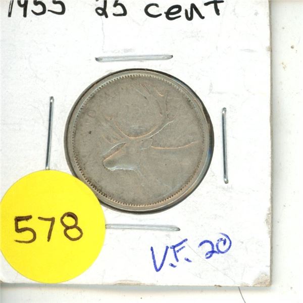 1955 Canadian Quarter, VF 20