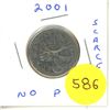Image 1 : 2001-NP Canadian Quarter, Scarce NO P
