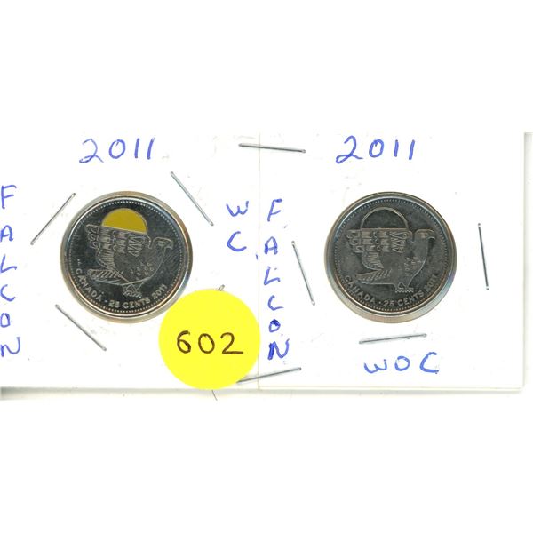 2011 Canadian Quarters, Falcon With Colour And Without Colour