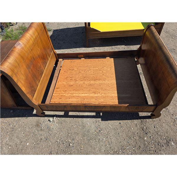 Antique 54" headboard, footboard and rails sleigh bed- burled walnut