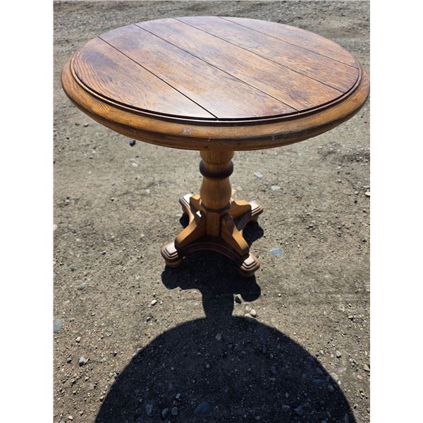 Antique Oak pedestal accessory table- 27"W by 28"H