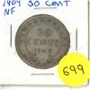 Image 1 : 1909 New Foundland Silver 50 Cents Coin.