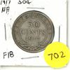 Image 1 : 1917 New Foundland Silver 50 Cents Coin.