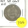 Image 1 : 1917 New Foundland Silver 50 Cents Coin.