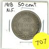 Image 1 : 1918 New Foundland Silver 50 Cents Coin.