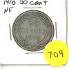 Image 1 : 1918 New Foundland Silver 50 Cents Coin.