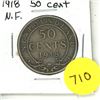 Image 1 : 1918 New Foundland Silver 50 Cents Coin.