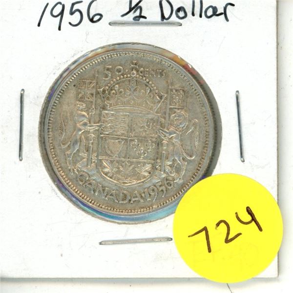 1956 Canadian Silver 50 Cents Coin.