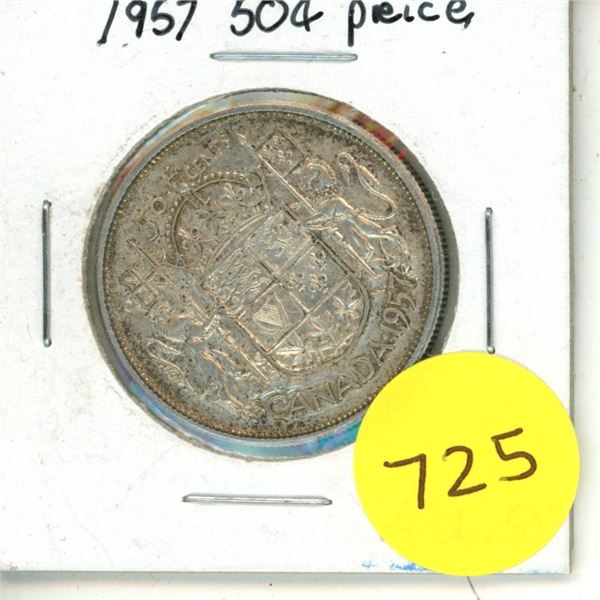 1957 Canadian Silver 50 Cents Coin.