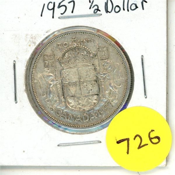 1957 Canadian Silver 50 Cents Coin.