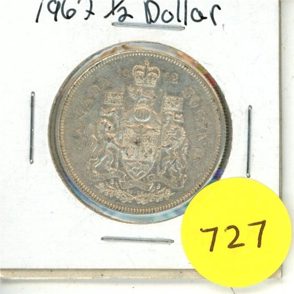 1962 Canadian Silver 50 Cents Coin.