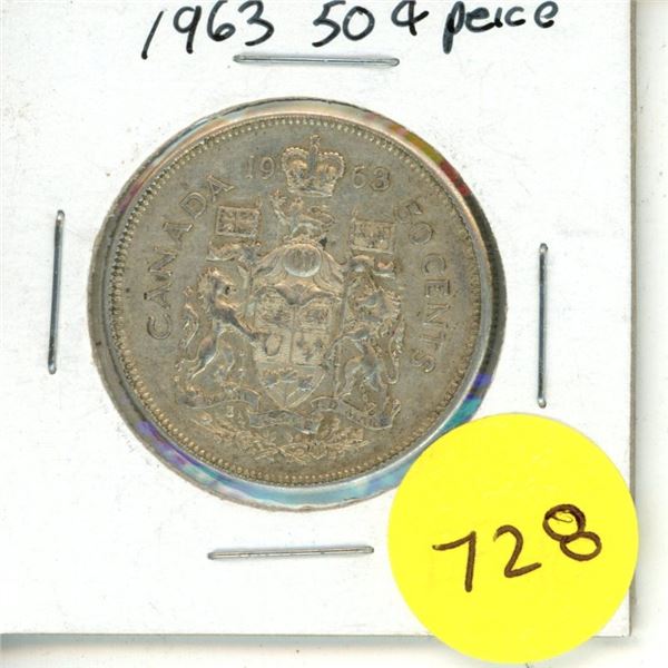 1963 Canadian Silver 50 Cents Coin.