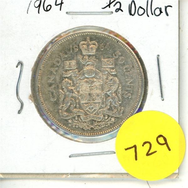 1964 Canadian Silver 50 Cents Coin.
