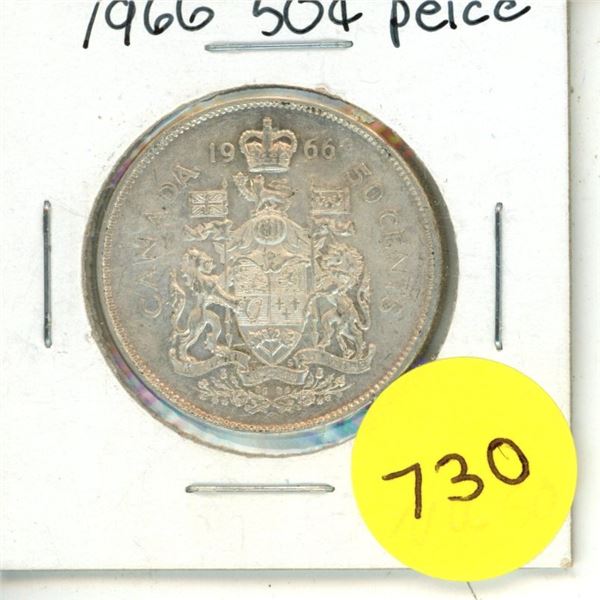 1966 Canadian Silver 50 Cents Coin.