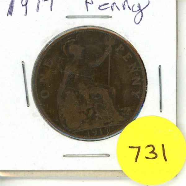 1917 British One Penny Coin.
