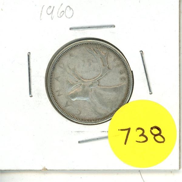 1960 Canadian Silver 25 Cents Coin.
