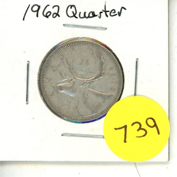 1962 Canadian Silver 25 Cents Coin.