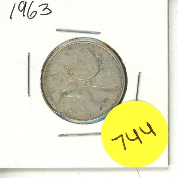 1963 Canadian Silver 25 Cents Coin.