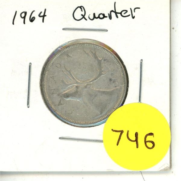 1964 Canadian Silver 25 Cents Coin.