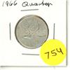 Image 1 : 1966 Canadian Silver 25 Cents Coin.
