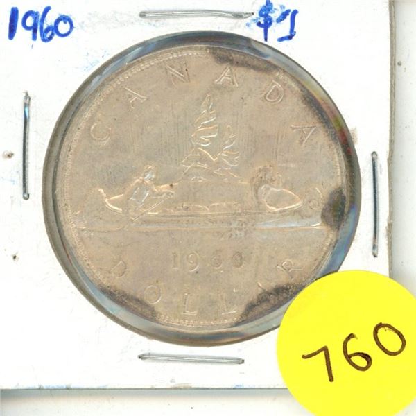 1960 Canadian Silver One Dollar Coin.