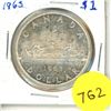 Image 1 : 1963 Canadian Silver One Dollar Coin.