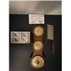 Image 1 : Fisher barometer  - made in France;  small clever - made in Japan; 4 Porcelain napkin rings
