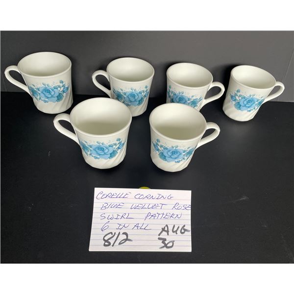 Corelle Corning Blue Velvet Rose Swirl pattern - 6 in all