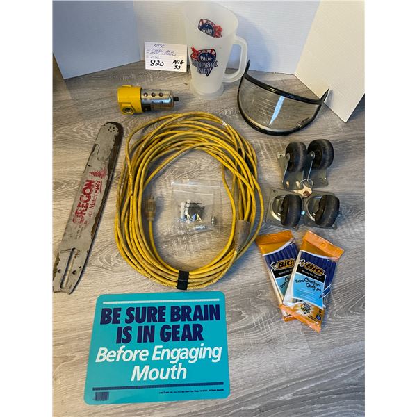 Chain bar - misc. wheels - extension cord - etc.