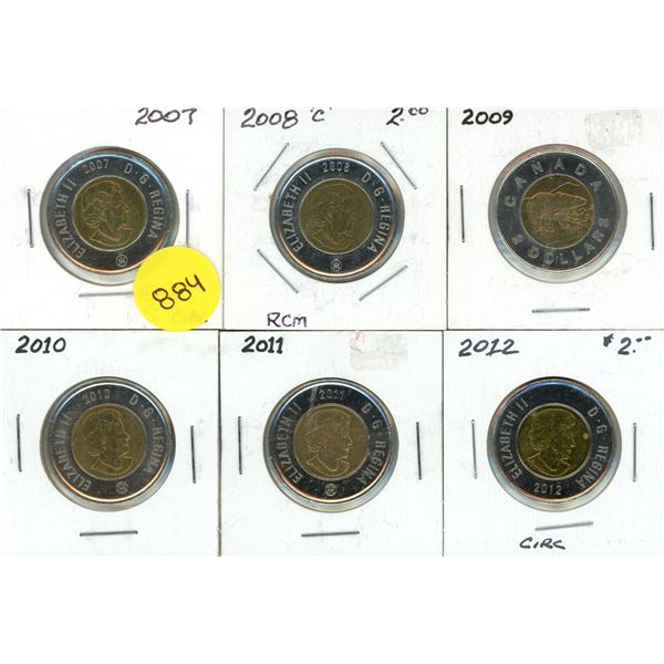 2007-2012 Canadian Proof Like Two Dollars.