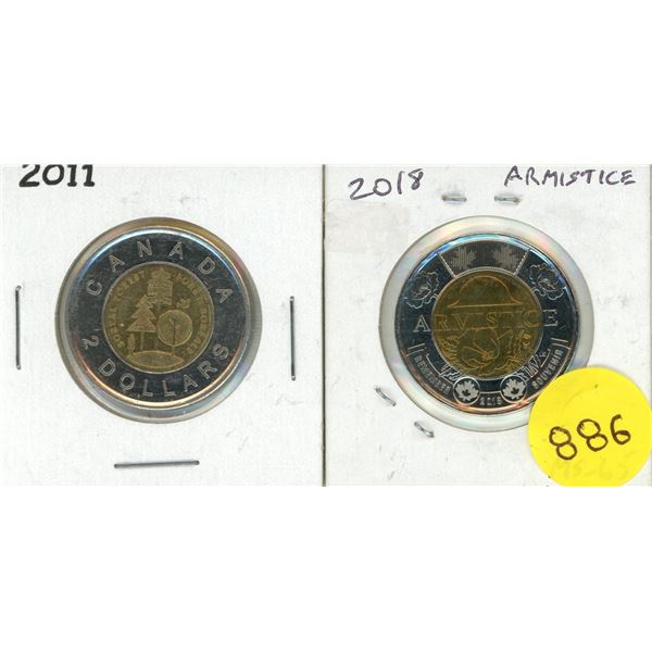 2011 National Forest Week and 2018 Armistice Proof Like Two Dollar Coins.
