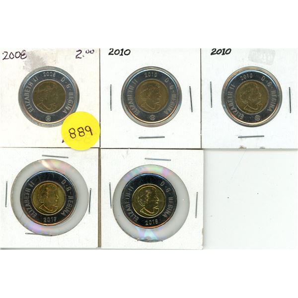 2008, (2) 2010, 2017, 2018 Canadian Proof Like Two Dollars.