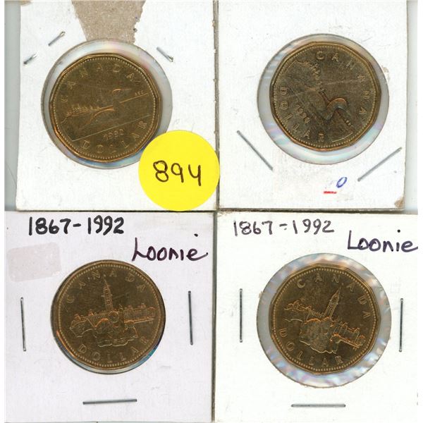 (2) 1990 and (2) 1992 Canadian Proof Like One Dollar.
