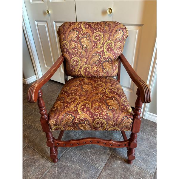 Paisley print cherry wood armchair