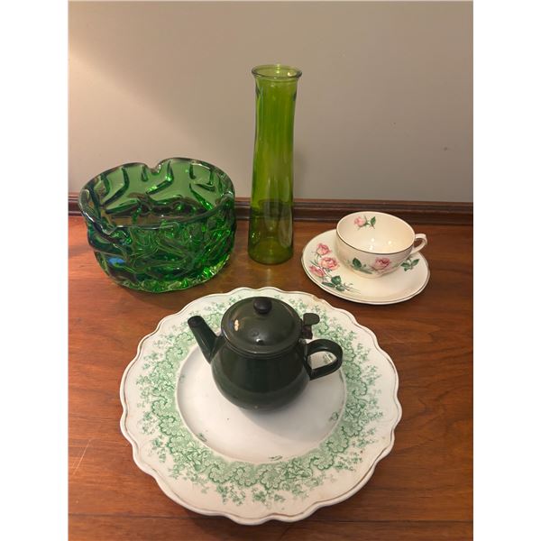 Green Glass Lot (6 pieces)